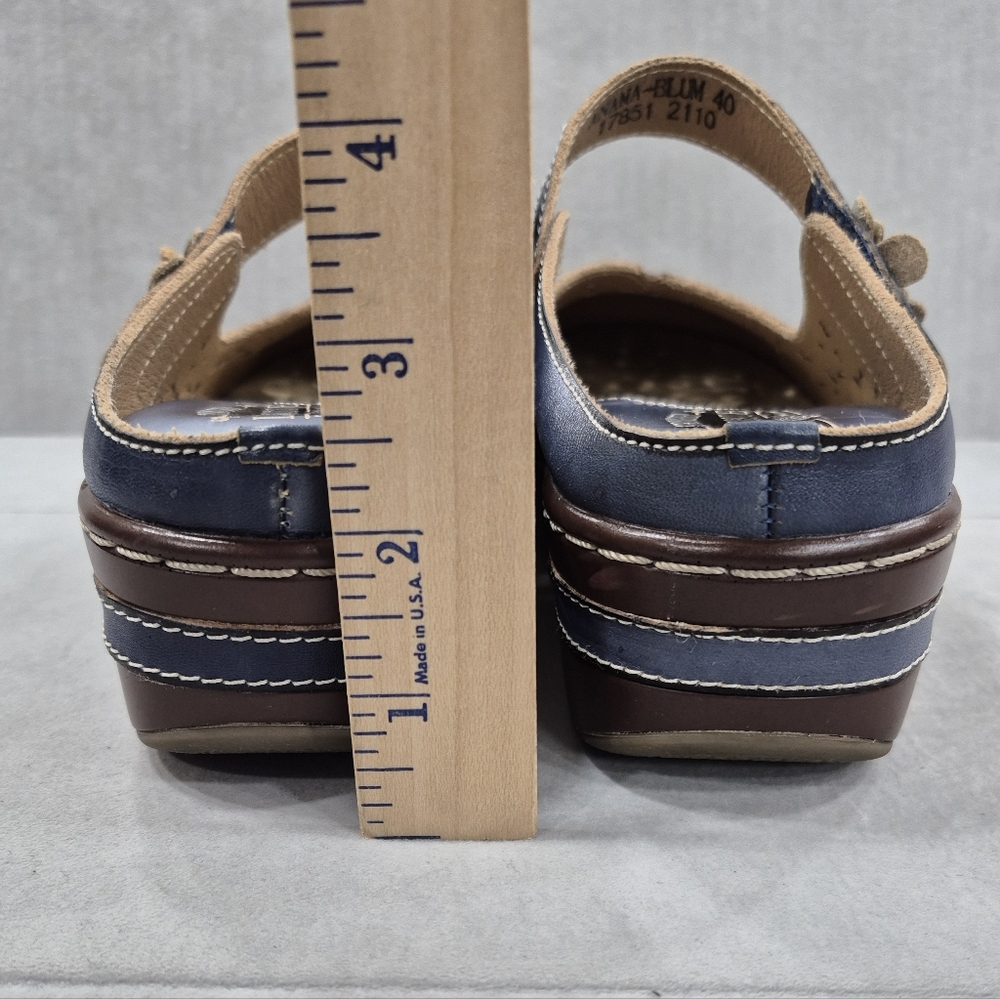 Spring Step Blue Multi Floral Leather Mary Jane Clog Mules - Picture 6 of 14